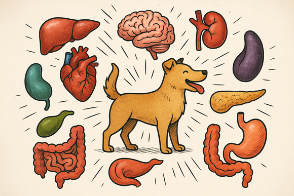 Nine organ blend for dogs showing nutrient synergy — K9 Essentials multi-organ powder supporting full-body canine health