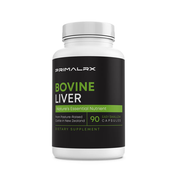 PrimalRx Grass-Fed Bovine Liver Capsules – New Zealand desiccated beef liver supplement rich in vitamin A, B12, and heme iron